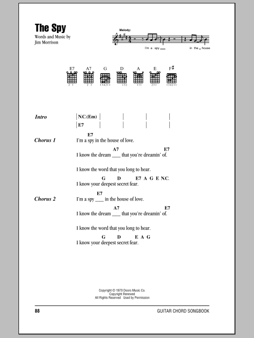 The Doors The Spy sheet music notes and chords arranged for Guitar Chords/Lyrics