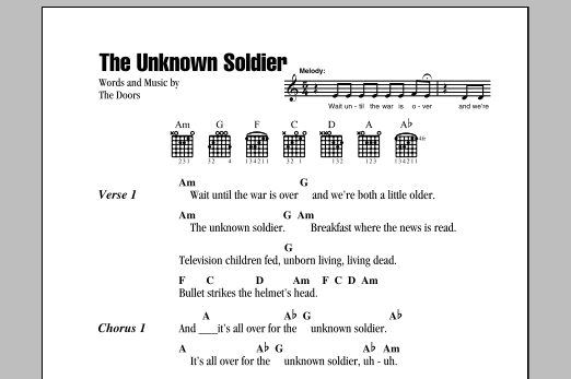 The Doors The Unknown Soldier sheet music notes and chords arranged for Guitar Chords/Lyrics