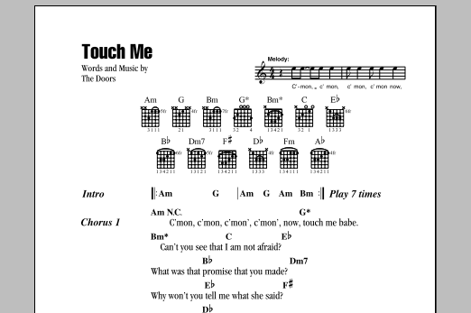 The Doors Touch Me sheet music notes and chords arranged for Really Easy Guitar