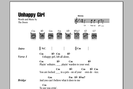 The Doors Unhappy Girl sheet music notes and chords arranged for Guitar Chords/Lyrics