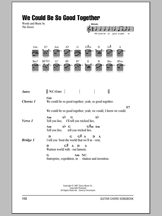The Doors We Could Be So Good Together sheet music notes and chords arranged for Guitar Chords/Lyrics