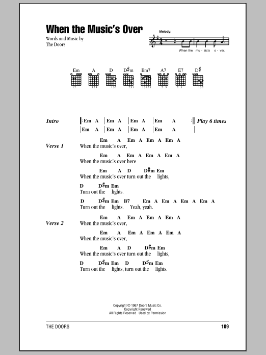 The Doors When The Music's Over sheet music notes and chords arranged for Guitar Chords/Lyrics