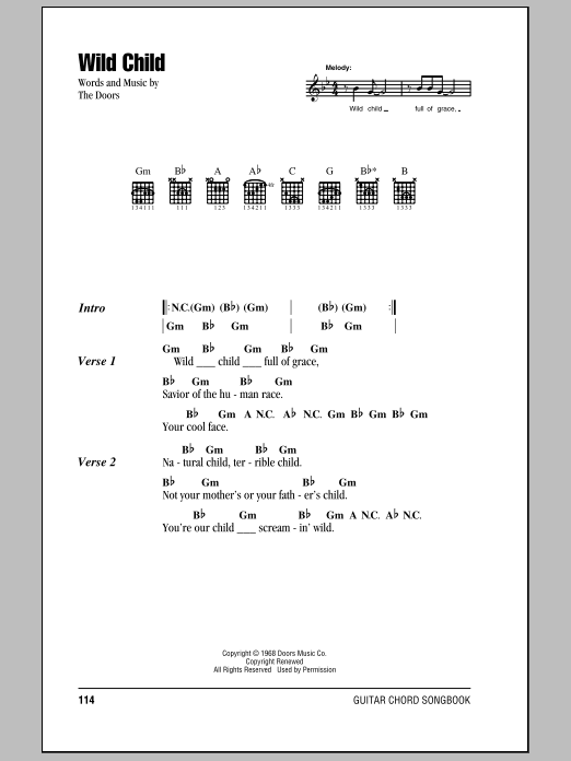 The Doors Wild Child sheet music notes and chords arranged for Guitar Chords/Lyrics