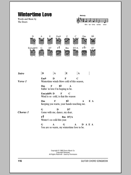 The Doors Wintertime Love sheet music notes and chords arranged for Guitar Chords/Lyrics