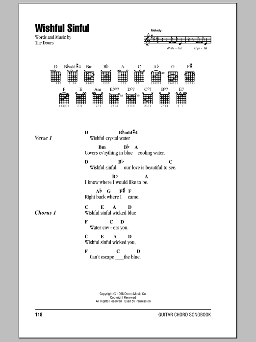 The Doors Wishful Sinful sheet music notes and chords arranged for Guitar Chords/Lyrics
