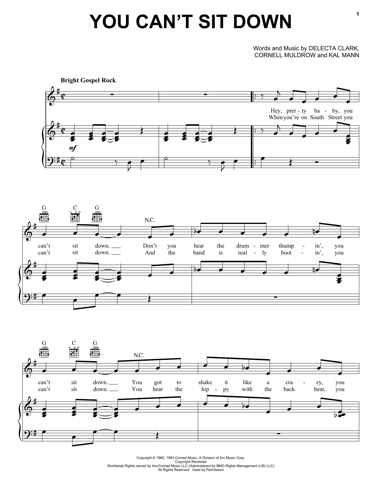 The Dovells You Can't Sit Down sheet music notes and chords arranged for Piano, Vocal & Guitar Chords (Right-Hand Melody)
