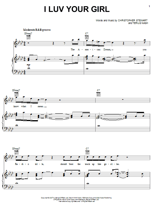The Dream I Luv Your Girl sheet music notes and chords arranged for Piano, Vocal & Guitar Chords (Right-Hand Melody)