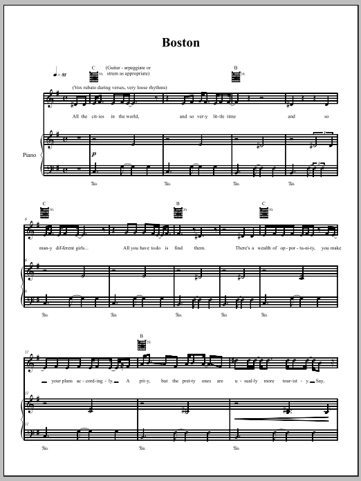 The Dresden Dolls Boston sheet music notes and chords arranged for Piano, Vocal & Guitar Chords (Right-Hand Melody)