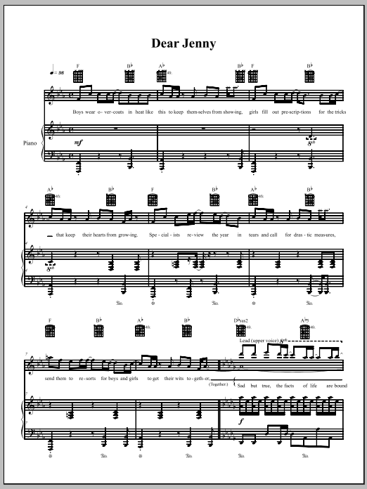 The Dresden Dolls Dear Jenny sheet music notes and chords arranged for Piano, Vocal & Guitar Chords (Right-Hand Melody)