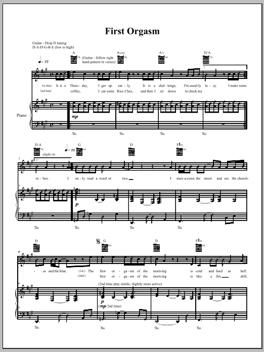 The Dresden Dolls First Orgasm sheet music notes and chords arranged for Piano, Vocal & Guitar Chords (Right-Hand Melody)