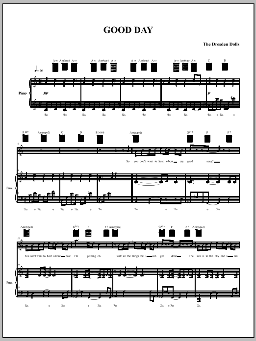 The Dresden Dolls Good Day sheet music notes and chords arranged for Piano, Vocal & Guitar Chords (Right-Hand Melody)