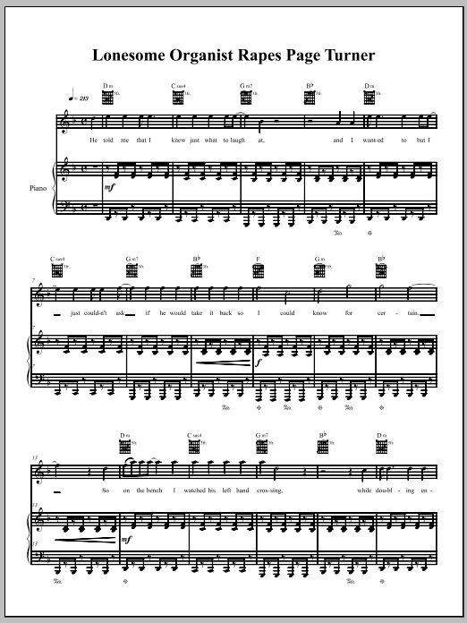 The Dresden Dolls Lonesome Organist Rapes Page-Turner sheet music notes and chords arranged for Piano, Vocal & Guitar Chords (Right-Hand Melody)