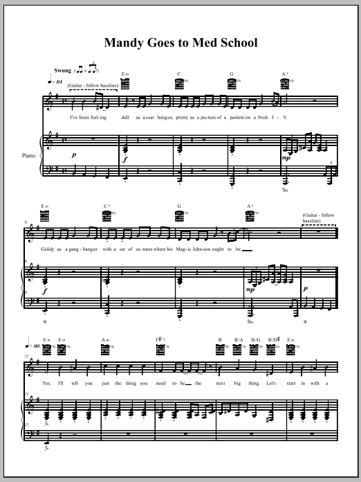 The Dresden Dolls Mandy Goes To Med School sheet music notes and chords arranged for Piano, Vocal & Guitar Chords (Right-Hand Melody)