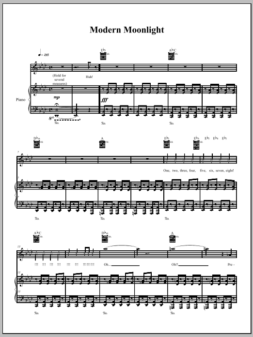 The Dresden Dolls Modern Moonlight sheet music notes and chords arranged for Piano, Vocal & Guitar Chords (Right-Hand Melody)
