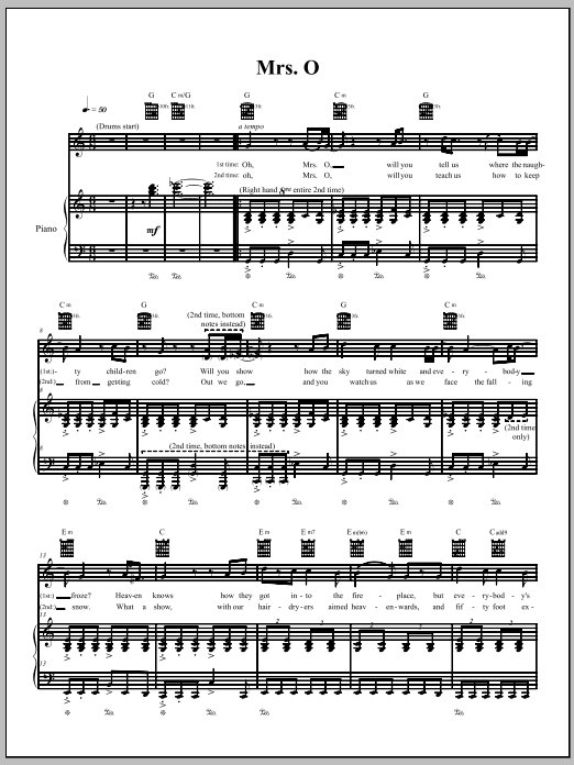 The Dresden Dolls Mrs. O sheet music notes and chords arranged for Piano, Vocal & Guitar Chords (Right-Hand Melody)