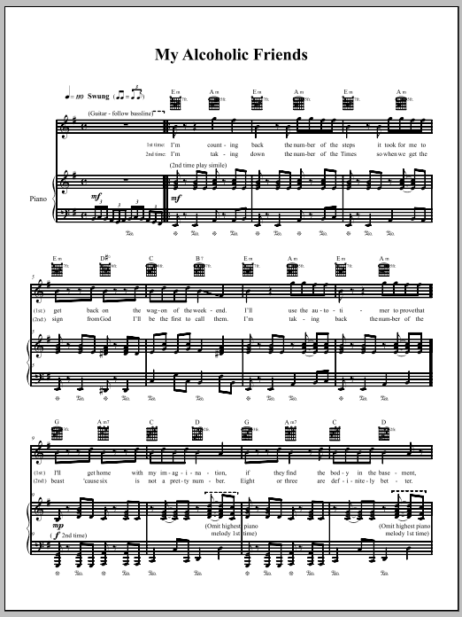 The Dresden Dolls My Alcoholic Friends sheet music notes and chords arranged for Piano, Vocal & Guitar Chords (Right-Hand Melody)