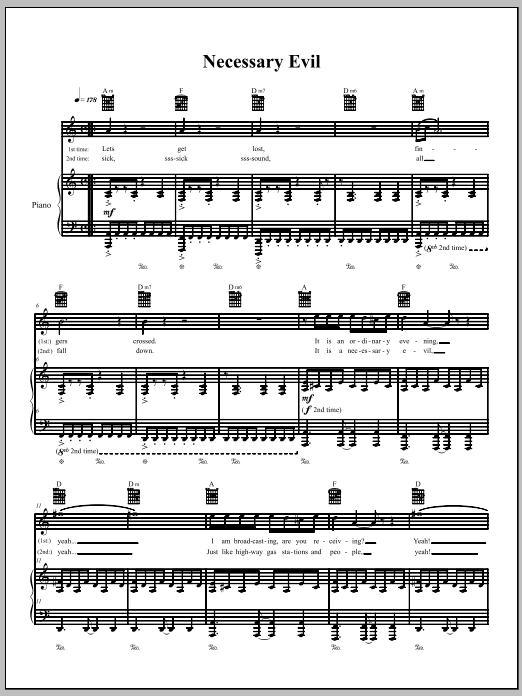 The Dresden Dolls Necessary Evil sheet music notes and chords arranged for Piano, Vocal & Guitar Chords (Right-Hand Melody)