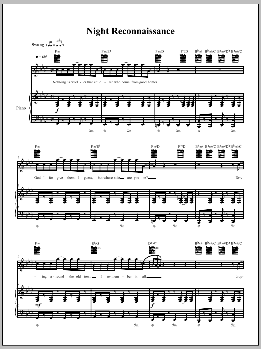 The Dresden Dolls Night Reconnaissance sheet music notes and chords arranged for Piano, Vocal & Guitar Chords (Right-Hand Melody)