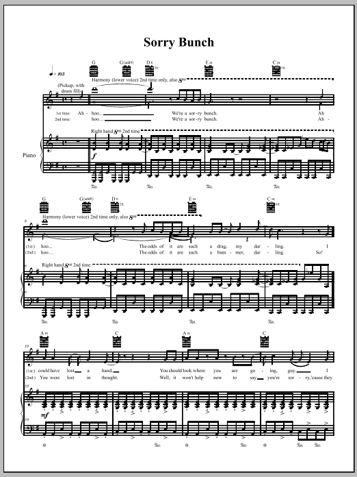 The Dresden Dolls Sorry Bunch sheet music notes and chords arranged for Piano, Vocal & Guitar Chords (Right-Hand Melody)