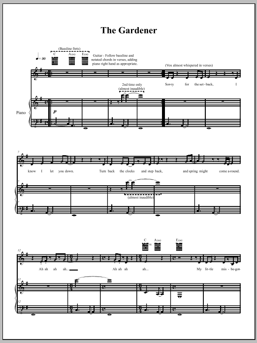 The Dresden Dolls The Gardener sheet music notes and chords arranged for Piano, Vocal & Guitar Chords (Right-Hand Melody)