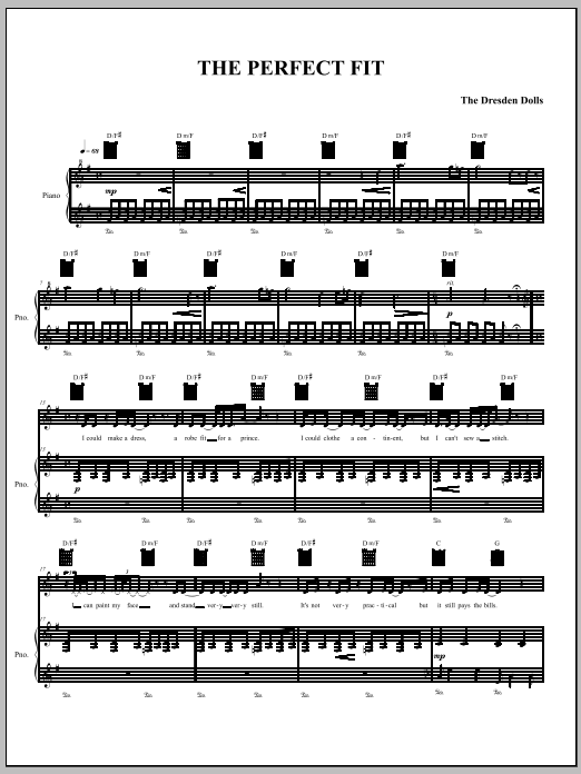 The Dresden Dolls The Perfect Fit sheet music notes and chords arranged for Piano, Vocal & Guitar Chords (Right-Hand Melody)