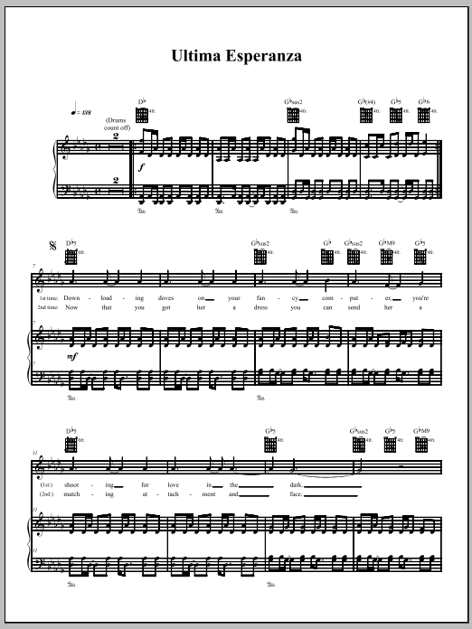 The Dresden Dolls Ultima Esperanza sheet music notes and chords arranged for Piano, Vocal & Guitar Chords (Right-Hand Melody)