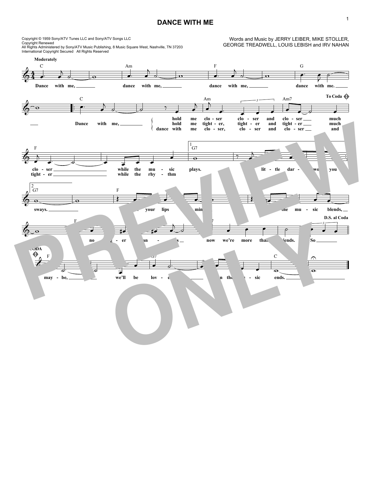 The Drifters Dance With Me sheet music notes and chords arranged for Lead Sheet / Fake Book