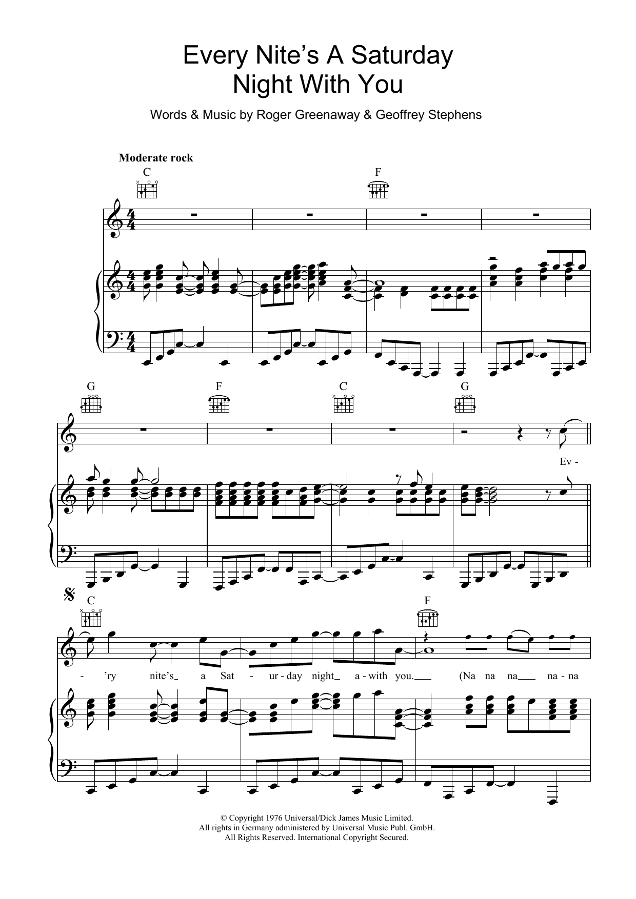 The Drifters Every Nite's A Saturday Night With You sheet music notes and chords arranged for Piano, Vocal & Guitar Chords