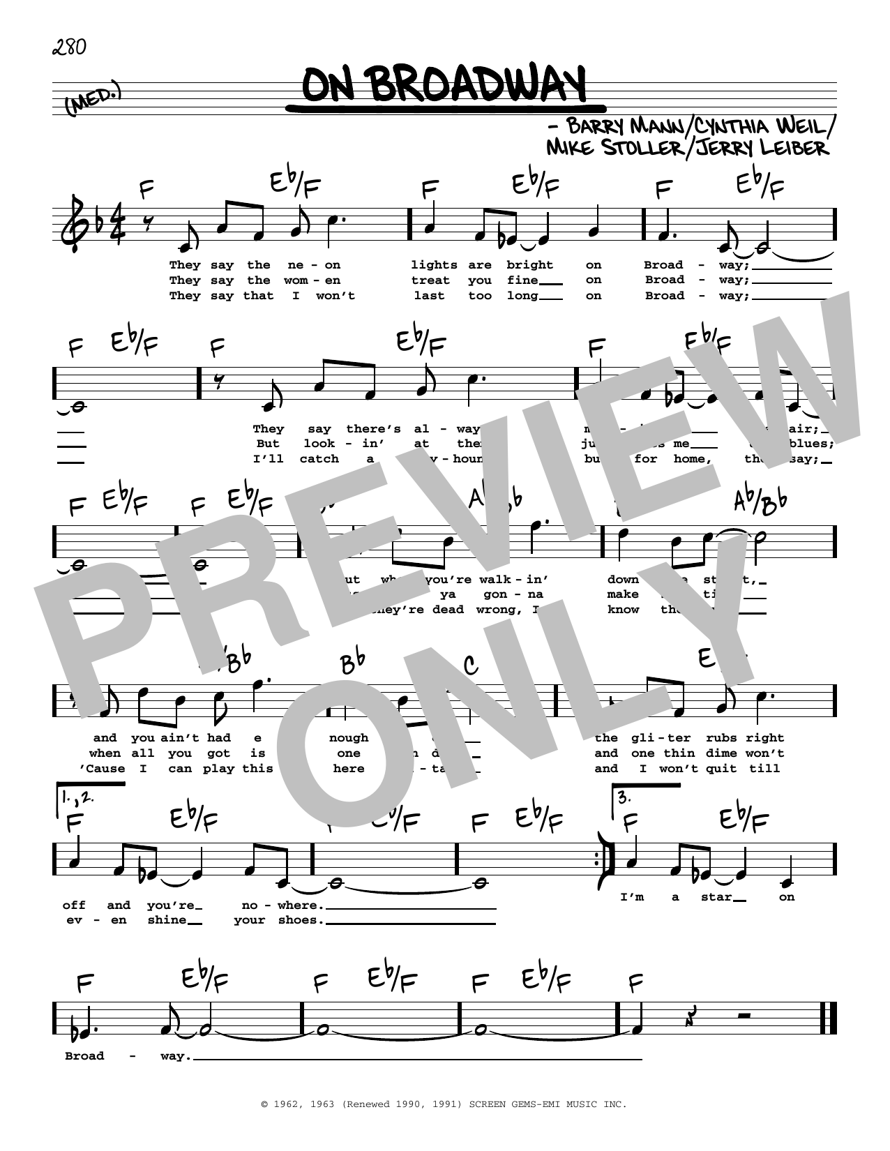 The Drifters On Broadway (High Voice) sheet music notes and chords arranged for Real Book – Melody, Lyrics & Chords