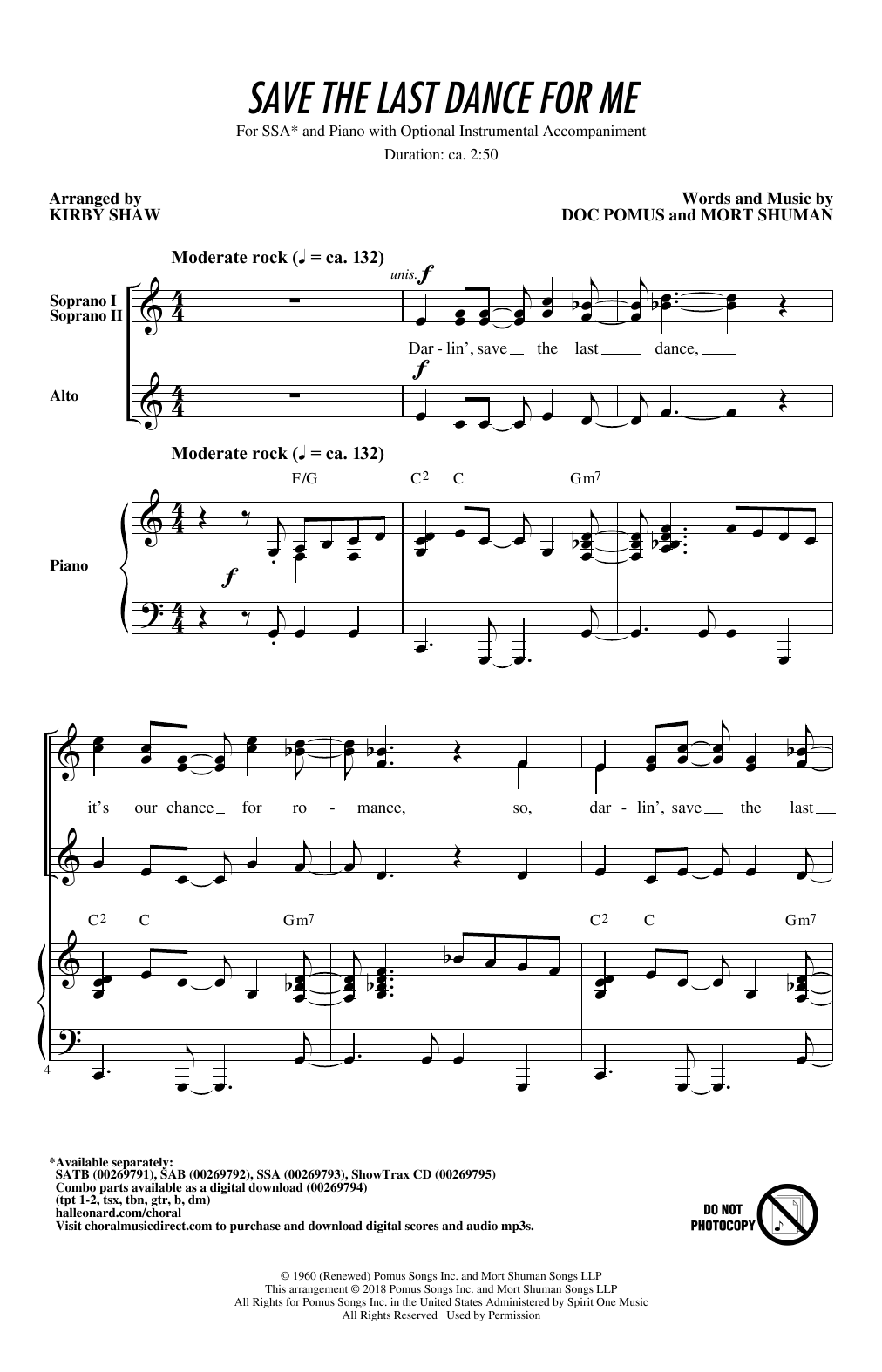 The Drifters Save The Last Dance For Me (arr. Kirby Shaw) sheet music notes and chords arranged for SATB Choir