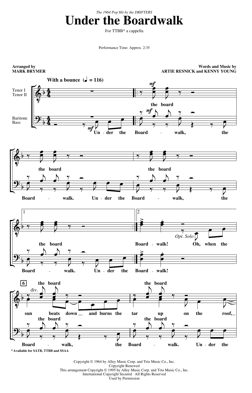 The Drifters Under The Boardwalk (arr. Mark Brymer) sheet music notes and chords arranged for TTBB Choir
