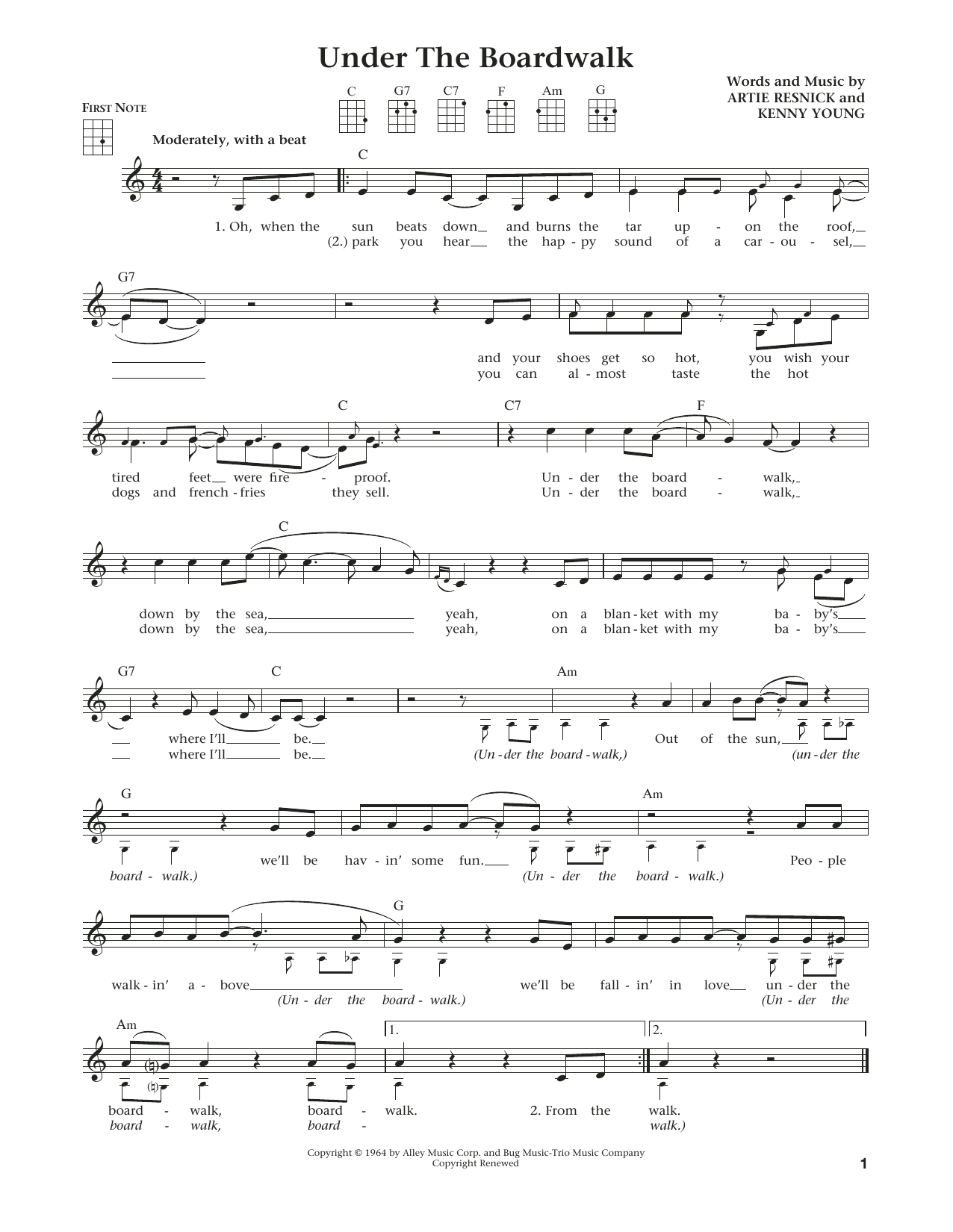 The Drifters Under The Boardwalk (from The Daily Ukulele) (arr. Liz and Jim Beloff) sheet music notes and chords arranged for Ukulele