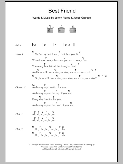 The Drums Best Friend sheet music notes and chords arranged for Guitar Chords/Lyrics