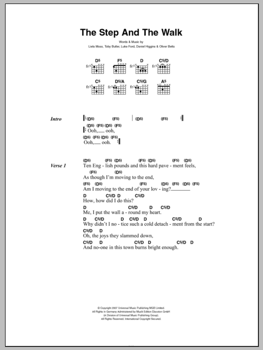 The Duke Spirit The Step And The Walk sheet music notes and chords arranged for Guitar Chords/Lyrics