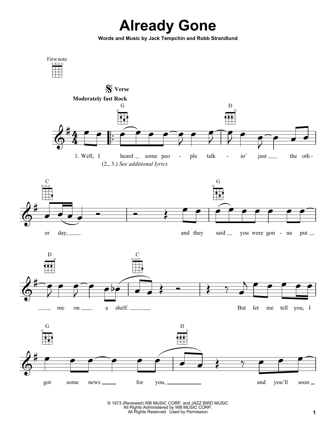 The Eagles Already Gone sheet music notes and chords arranged for Super Easy Piano