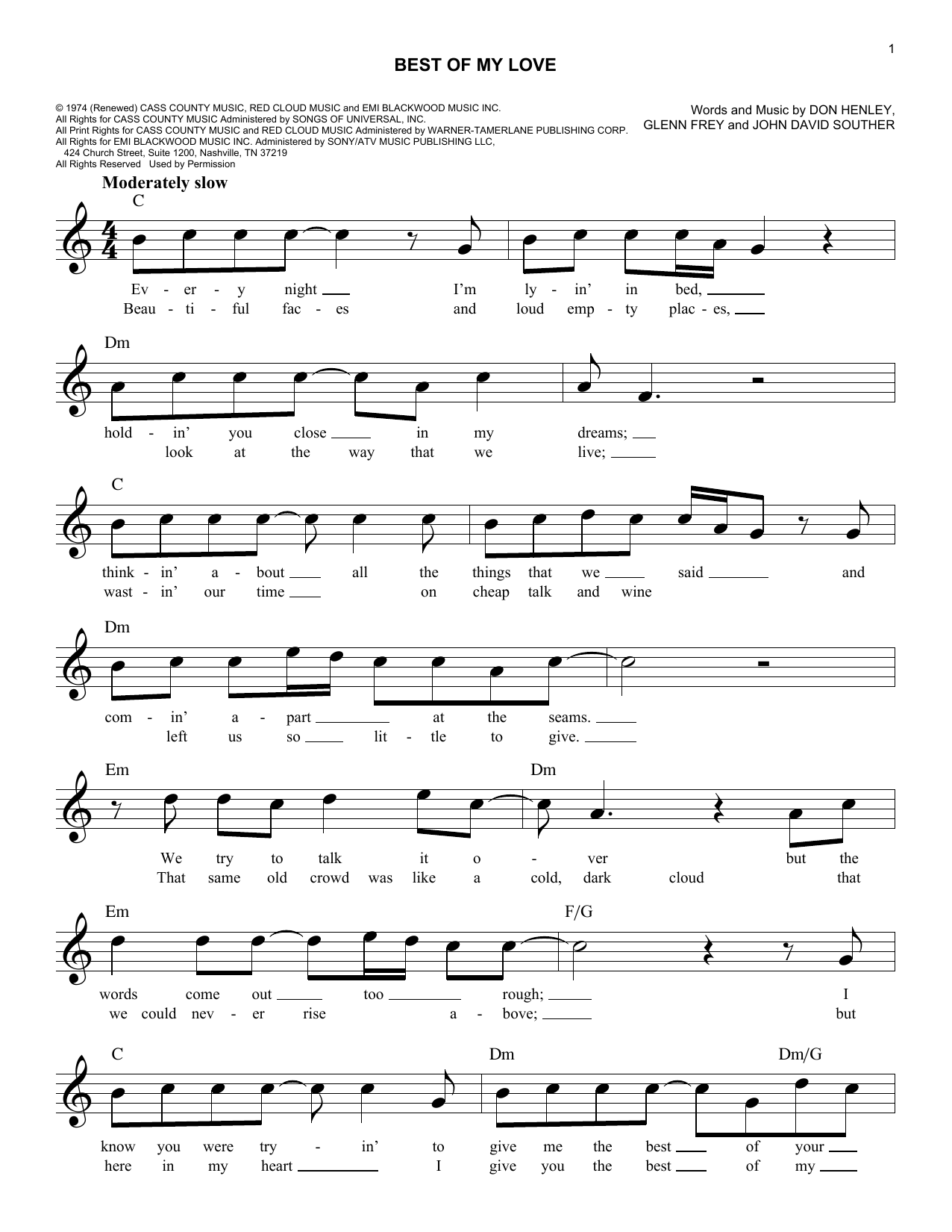 The Eagles Best Of My Love sheet music notes and chords arranged for Lead Sheet / Fake Book
