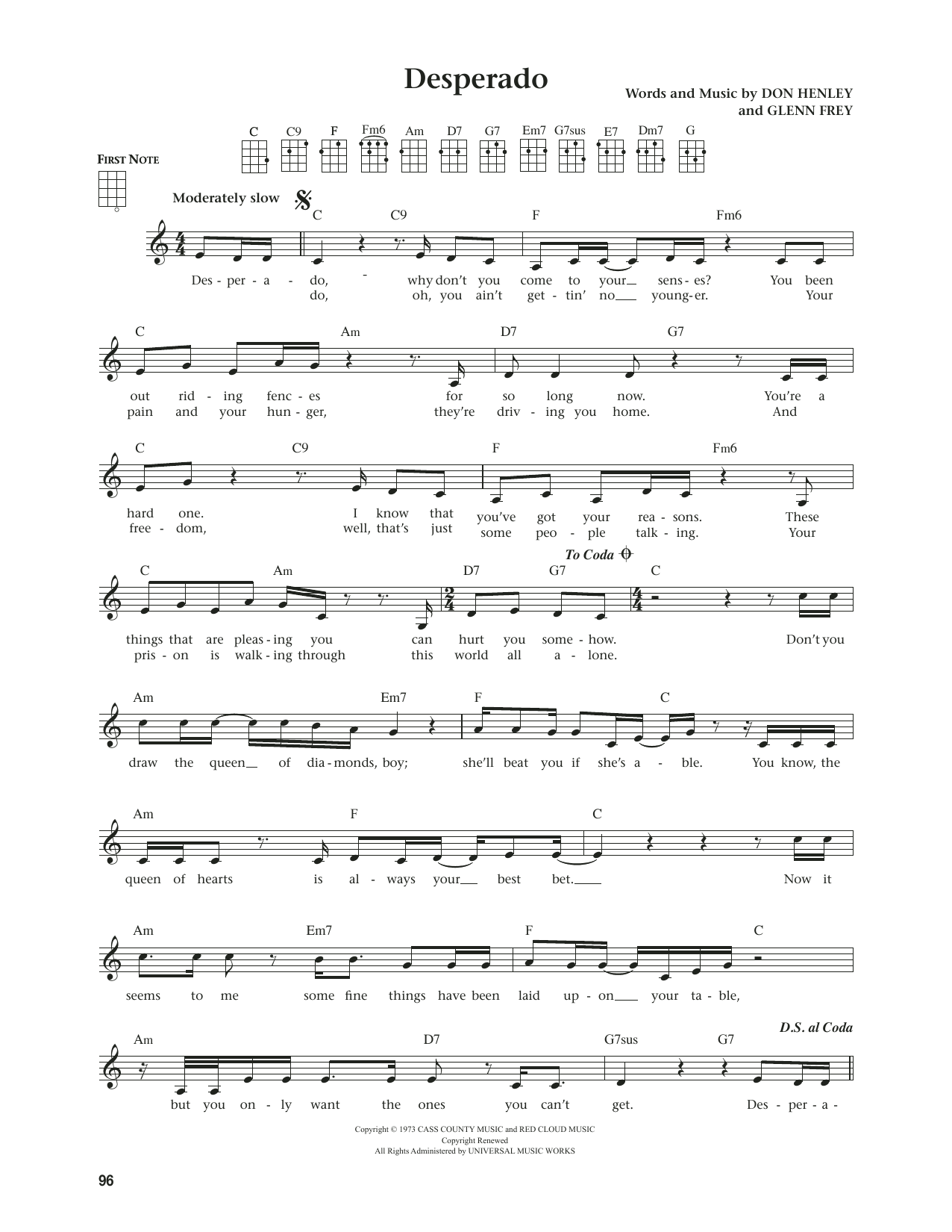 The Eagles Desperado (from The Daily Ukulele) (arr. Jim Beloff) sheet music notes and chords arranged for Ukulele