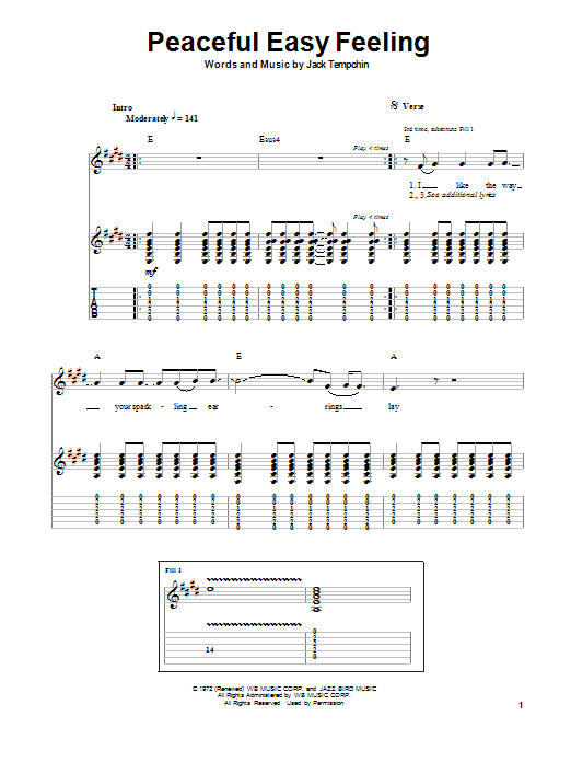 Eagles Peaceful Easy Feeling sheet music notes and chords arranged for Easy Piano