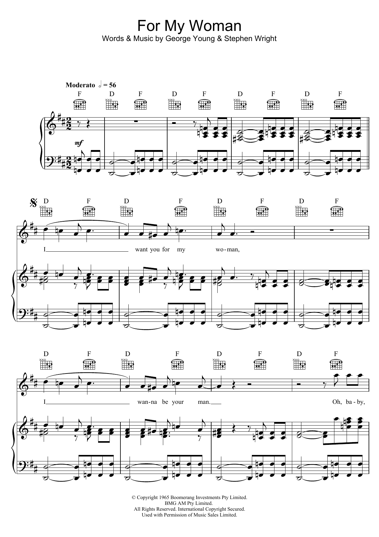 The Easybeats For My Woman sheet music notes and chords arranged for Piano, Vocal & Guitar Chords