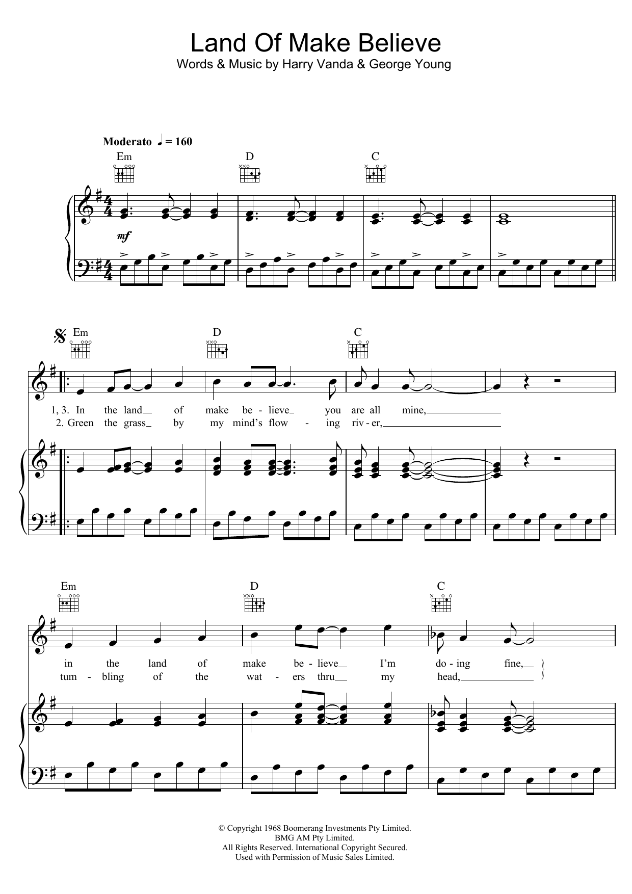 The Easybeats Land Of Make Believe sheet music notes and chords arranged for Piano, Vocal & Guitar Chords