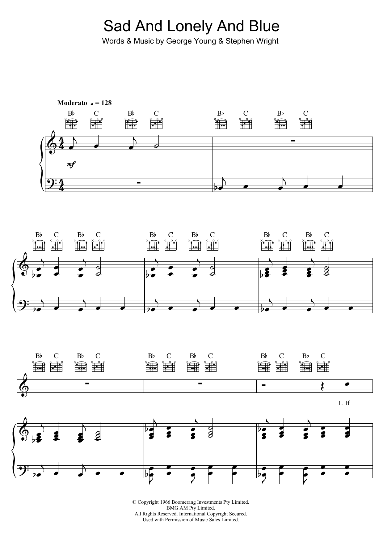 The Easybeats Sad And Lonely And Blue sheet music notes and chords arranged for Piano, Vocal & Guitar Chords