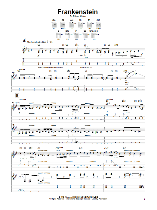 The Edgar Winter Group Frankenstein sheet music notes and chords arranged for Guitar Tab