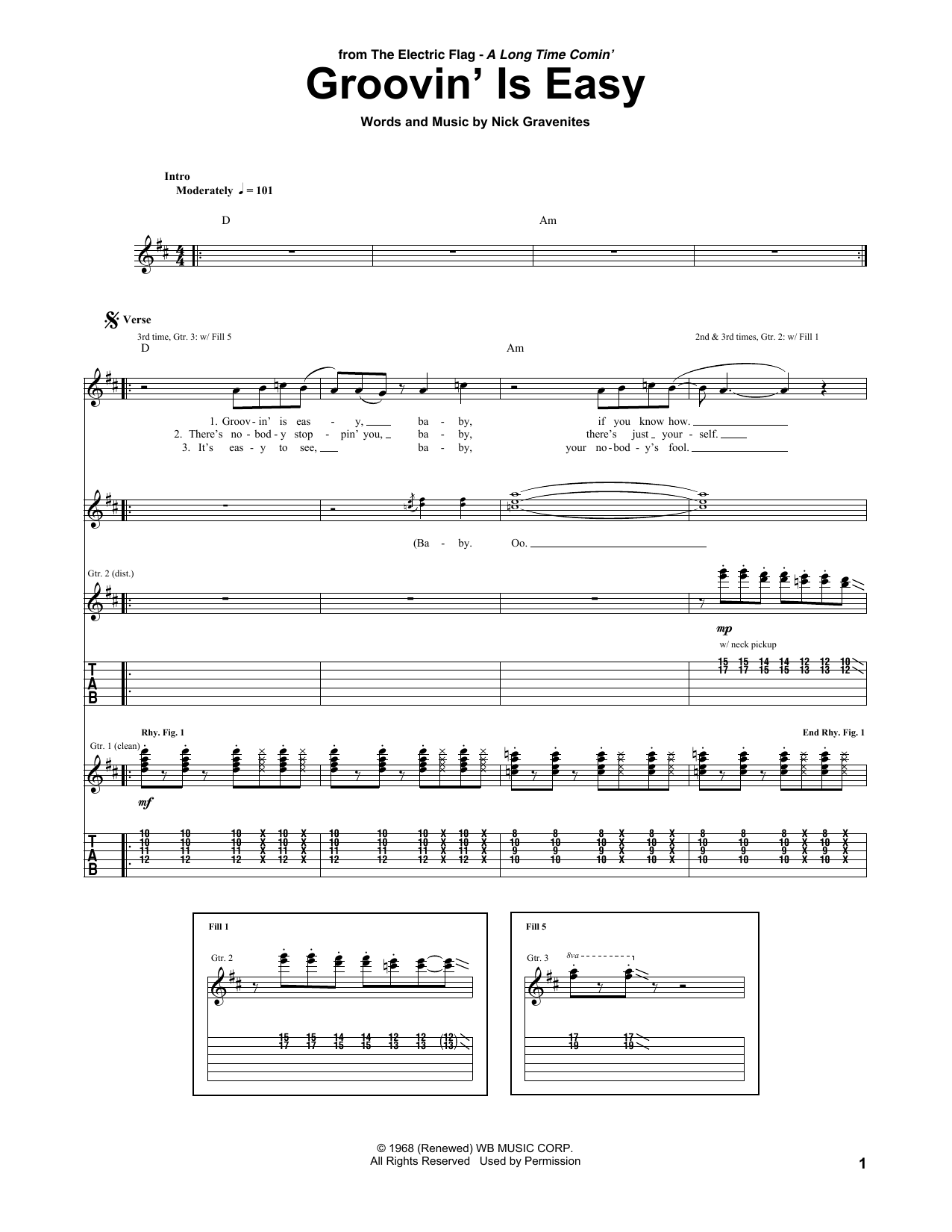 The Electric Flag Groovin' Is Easy sheet music notes and chords arranged for Guitar Tab
