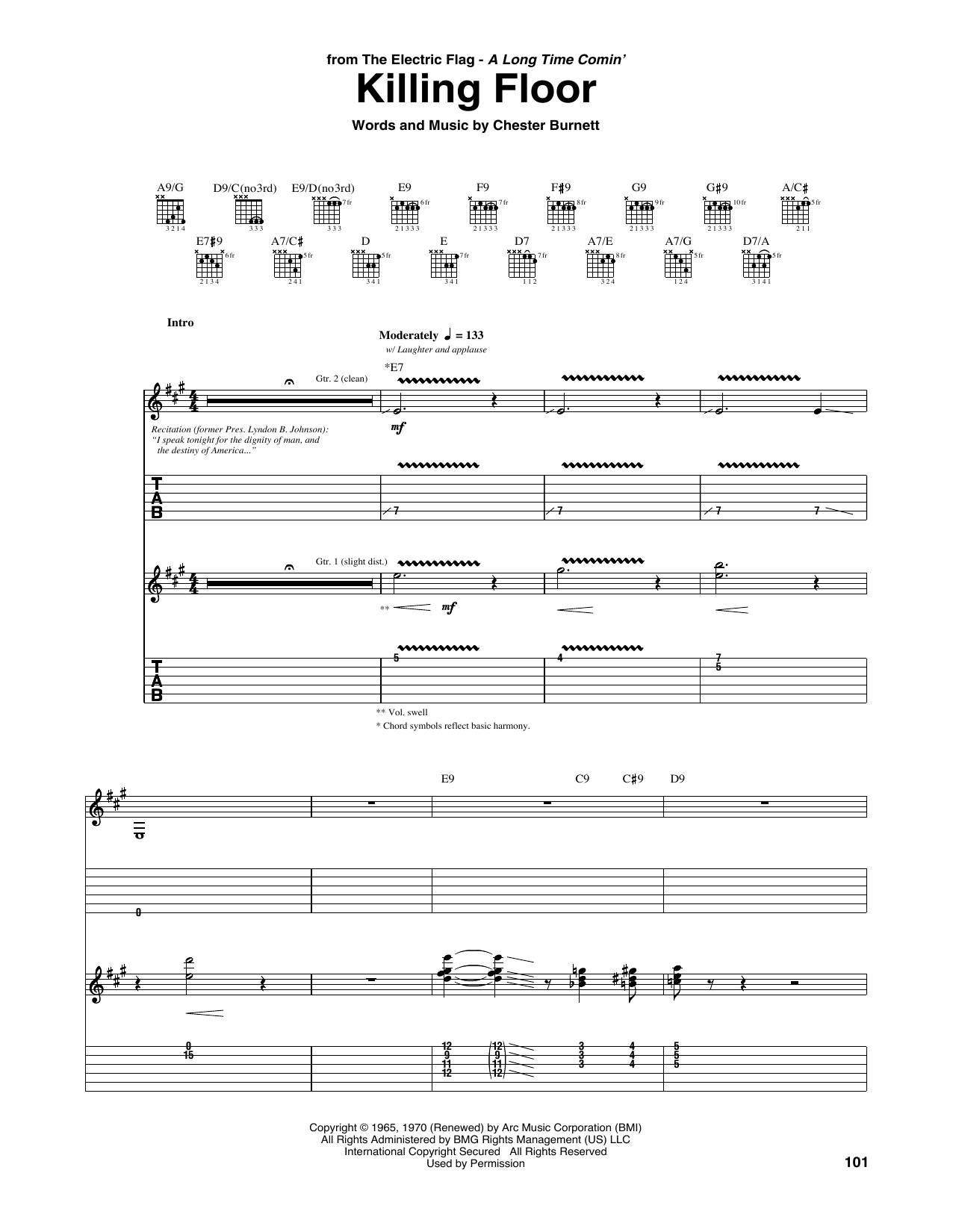 The Electric Flag Killing Floor sheet music notes and chords arranged for Guitar Tab