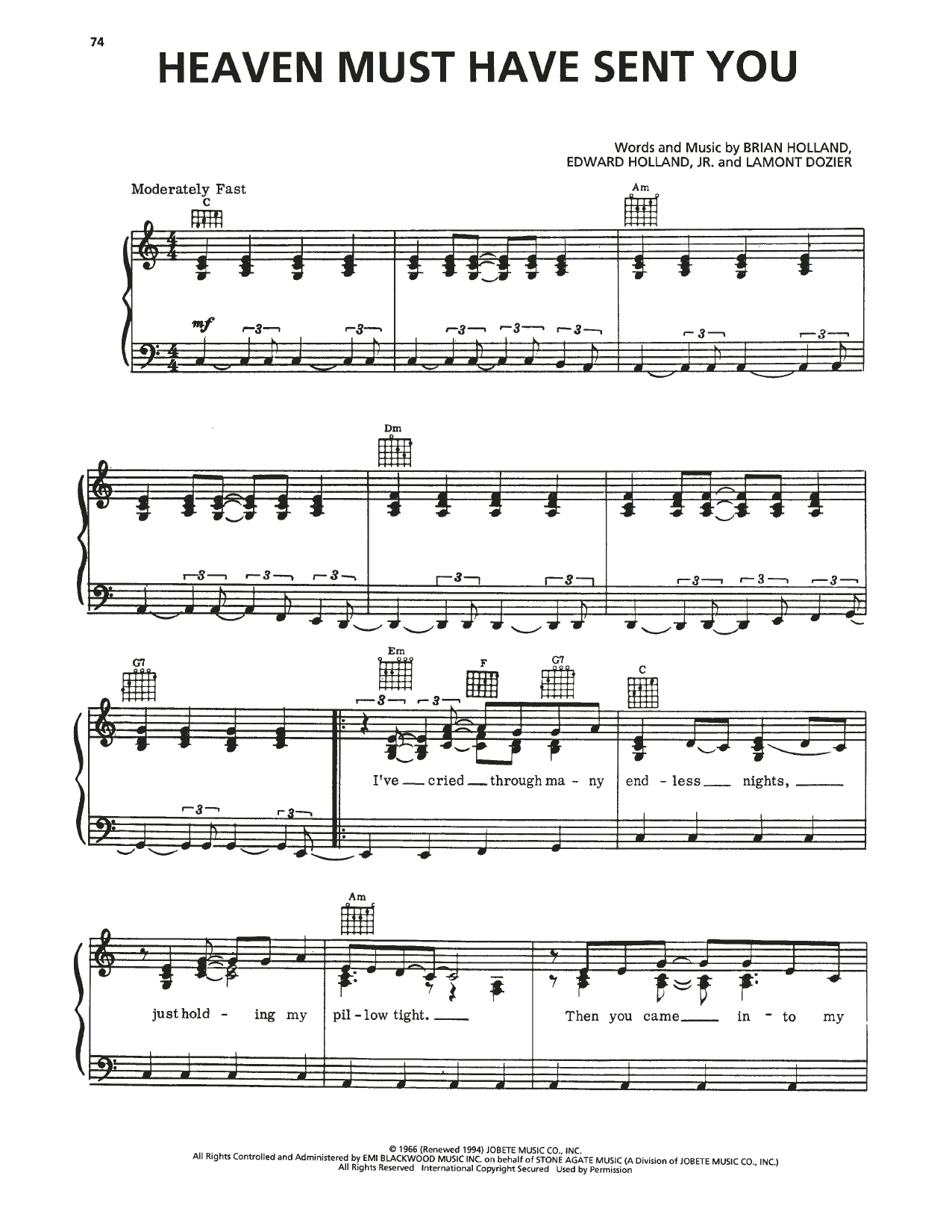 The Elgins Heaven Must Have Sent You sheet music notes and chords arranged for Piano, Vocal & Guitar Chords (Right-Hand Melody)