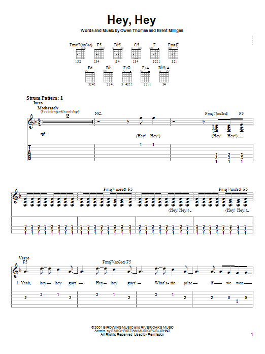 The Elms Hey, Hey sheet music notes and chords arranged for Easy Guitar Tab