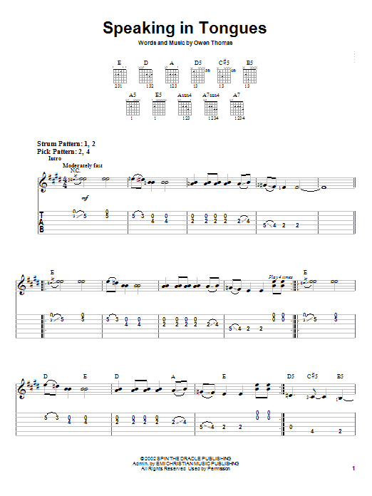 The Elms Speaking In Tongues sheet music notes and chords arranged for Easy Guitar Tab