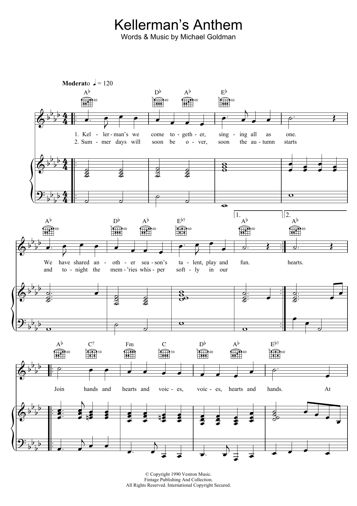 The Emile Bergstein Chorale Kellerman's Anthem (from Dirty Dancing) sheet music notes and chords arranged for Piano, Vocal & Guitar Chords