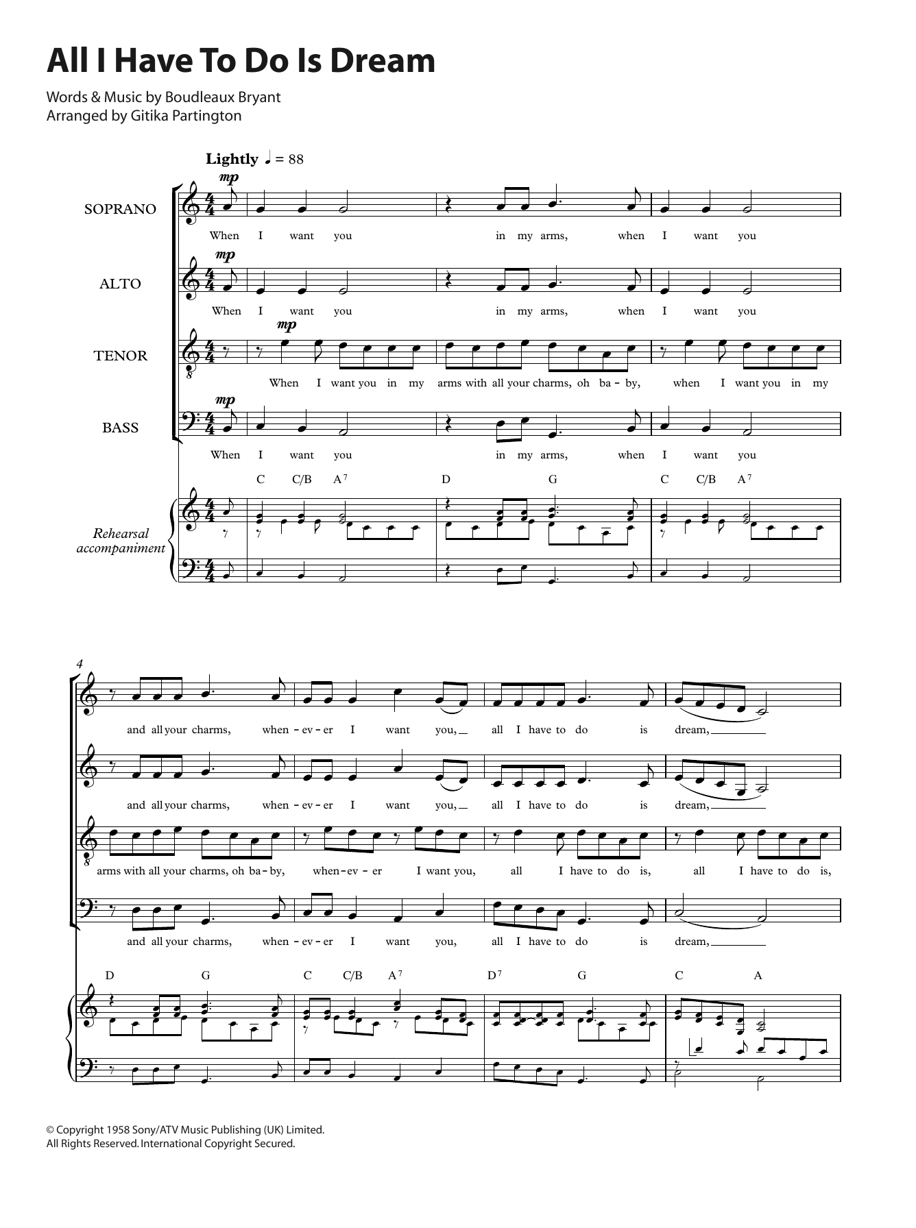 The Everly Brothers All I Have To Do Is Dream (arr. Gitika Partington) sheet music notes and chords arranged for SATB Choir