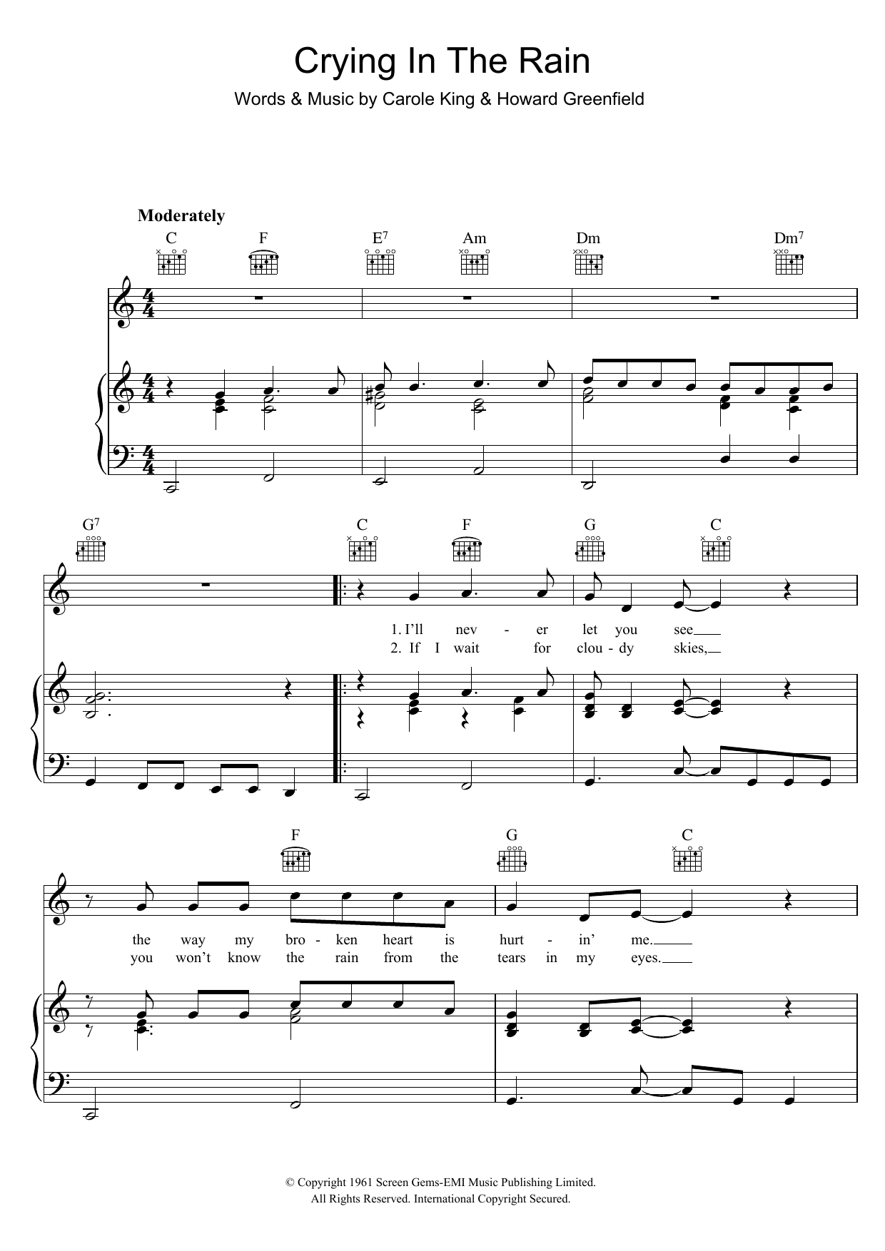 The Everly Brothers Crying In The Rain sheet music notes and chords arranged for Guitar Chords/Lyrics